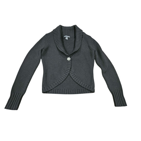 Banana Republic 100% Merino Wool Black Rhinestone Cardigan Sweater Cropped Sz M - Picture 1 of 7